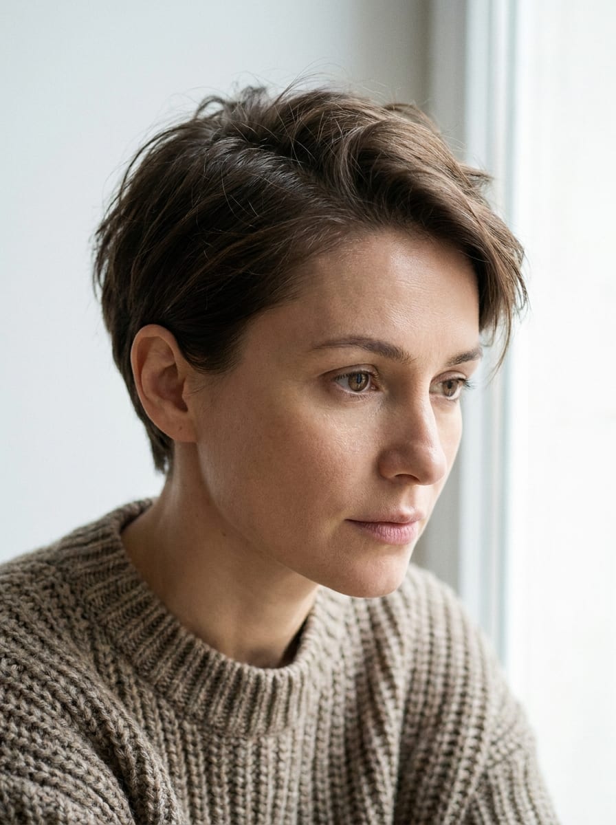 Soft Pixie mit längerem Deckhaar - Kurzhaarfrisur für feines Haar